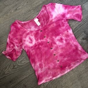 🎉3/$10 - Pink Tie Dye Button Down Tee